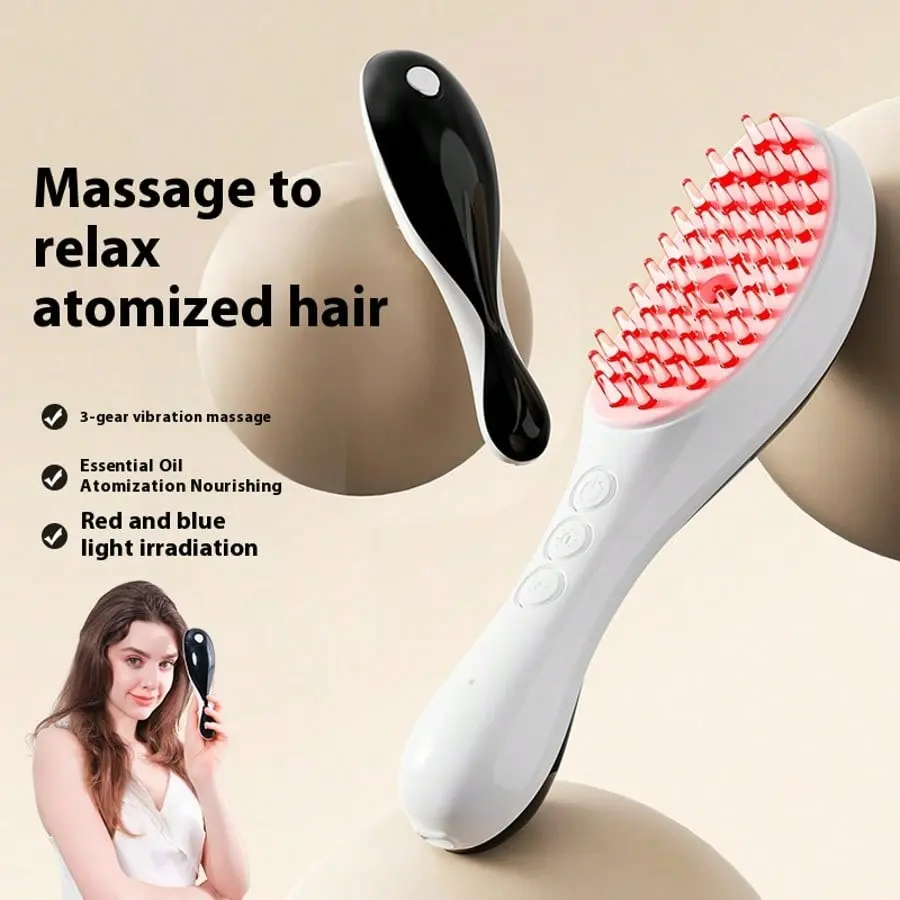 Electric Anti-Hair Loss Massage Comb Type-C Fast Charge 180mAh, Red & Blue Light Therapy + Essential Oil Atomization + 3D Vibration, Scalp Stimulator for Home & Salon, Hair Growth Treatment Brush