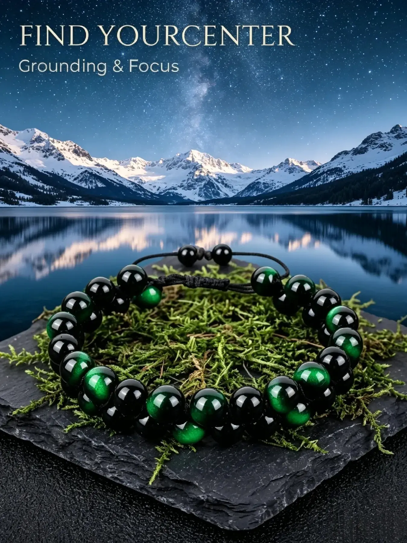 "Find Your Center" Green Sheen Obsidian Grounding Bracelet, Balance Energy Jewelry for Daily Meditation & Mindfulness Practice, Calm Inner Balance Spiritual Stack Accessory for Yoga & Everyday Wear