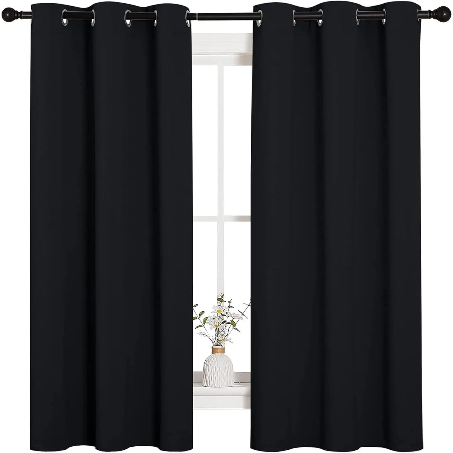 Halloween Pitch Black Thermal Grommet Blackout Curtains/Drapes for Bedroom Window (2 Panels, 42 inches Wide by 63 inches Long, Black)