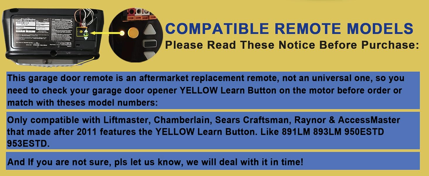 Door Remote Keychain Yellow Button Compatible with 891LM/893LM/950ESTD/953ESTD