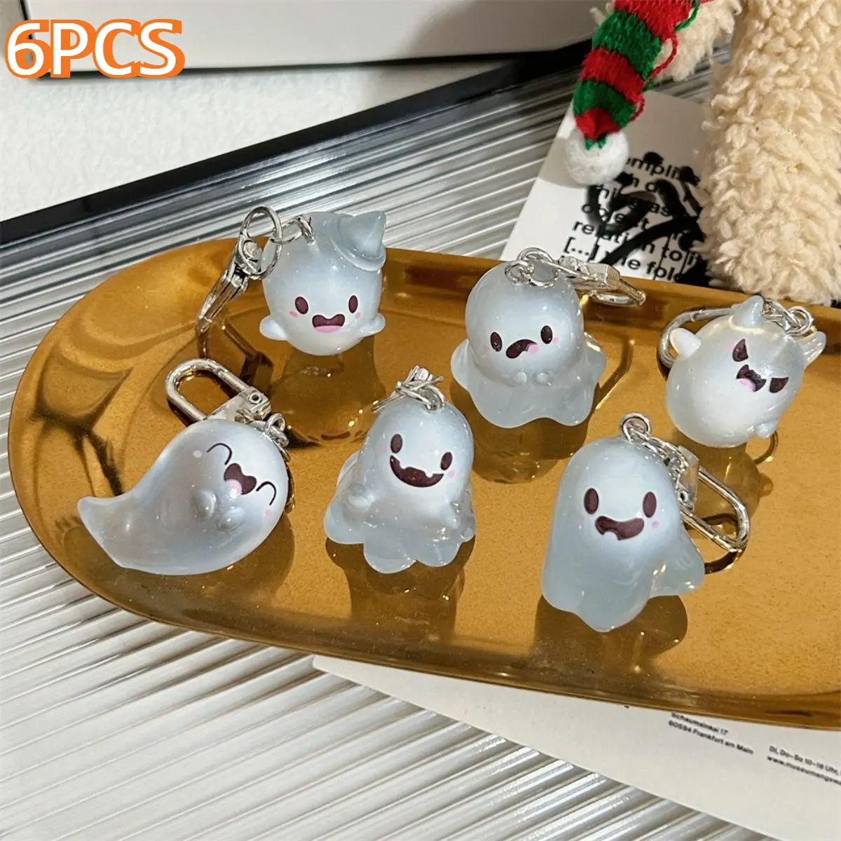 6Pcs Cute Mini Ghost Keychain Set Transparent Glitter Resin Ghost Charms With Metal Lobster Clasp Kawaii Spooky Halloween Pendant Backpack Bag Decor Key Ring Gift For Teen Girls Women