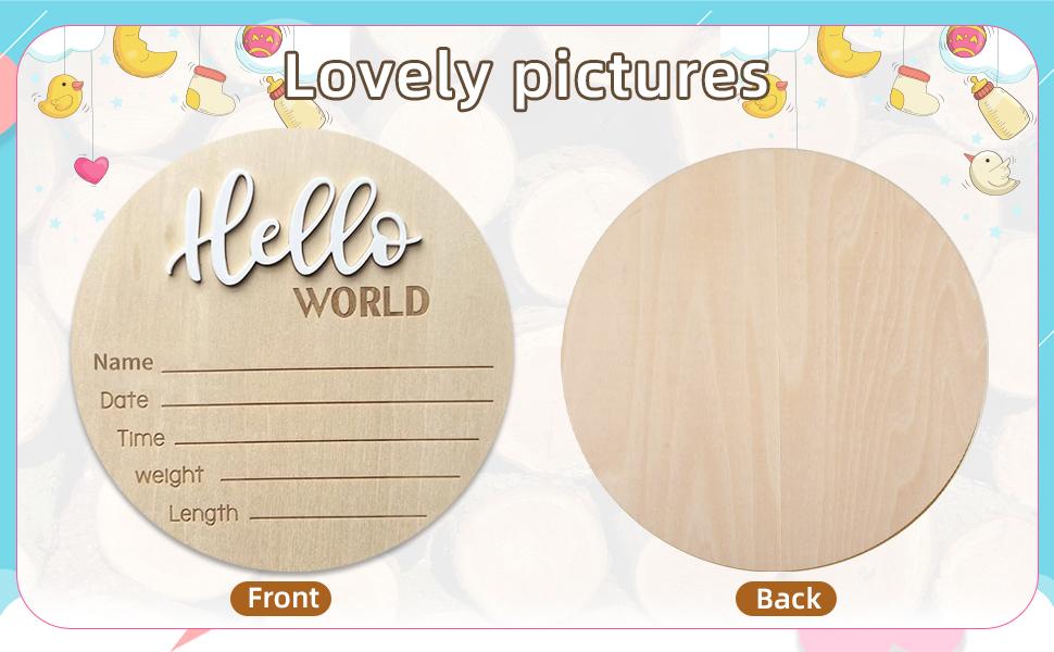 Baby Announcement Sign,​5.9 Inch Wooden Hello World Newborn Signs, Birth Announcement Sign, Baby Shower Hospital Nursery for Newborn Boys and Girls (White)