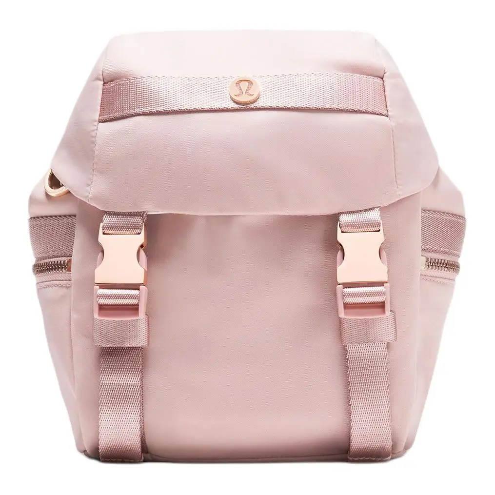 Lululemon 3L Wunderlust Mini Backpack for Women with Silver Metal Logo and Snap Closure in Pink, Small Backpack Women, Brand Logo Backpacks