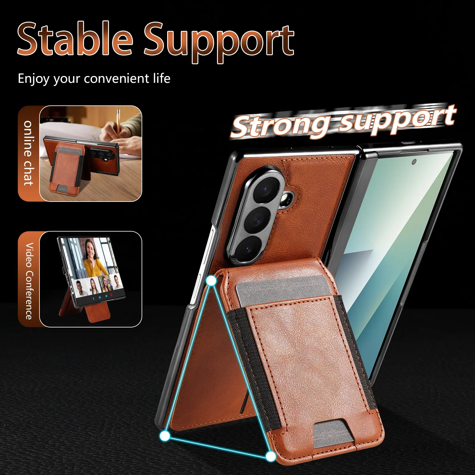 Foldable Wallet Phone Case for Samsung Galaxy Z Fold 8 Ultra, 7, 6, 5, with Screen Protector, 4 Card Slots, Stand Function, Lens Protection