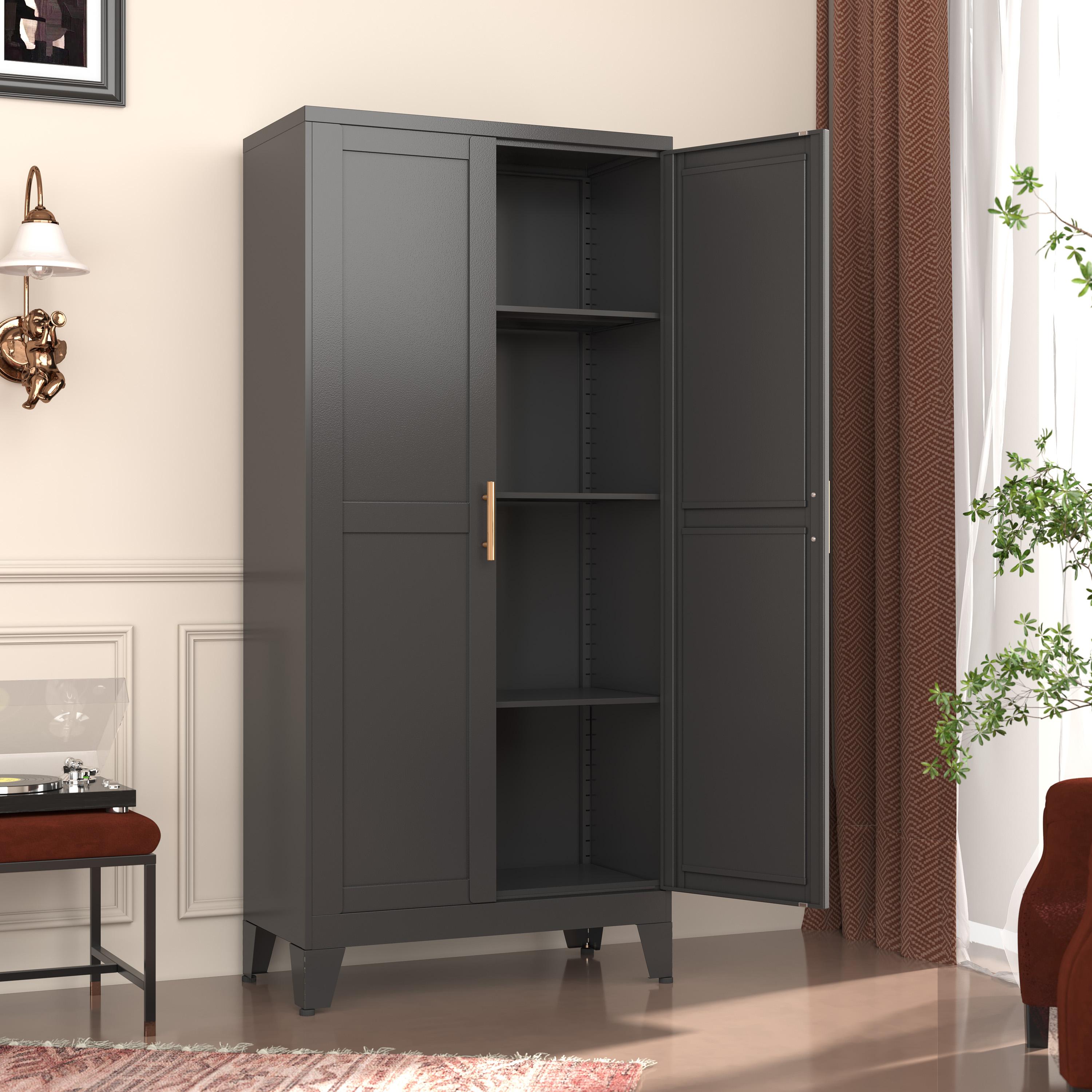 Metal Pantry Cabinet 47" with 2 Doors & 3 Adjustable Shelves, Kitchen Pantry Storage Cabinets for Dining Room, Living Room, Bathroom Furniture Organization storage cabinets drawer dresser  Cupboard Organizer