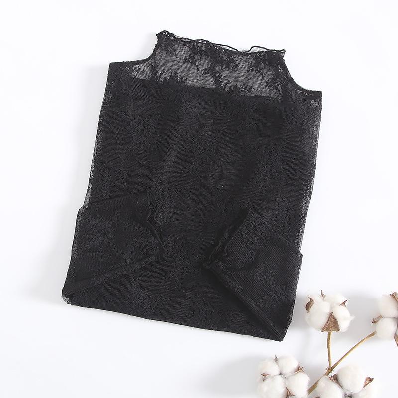 Lace Undershirt for Women 2025 New Style Semi High Neck Shirt Mesh Long Sleeved Sexy Top