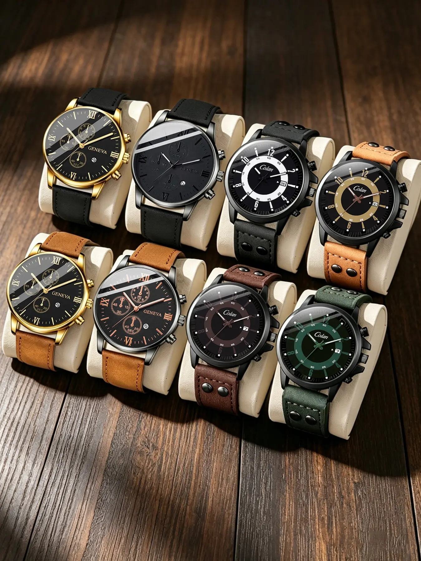 8pcs Men's Analog Quartz Watch Set, Dial, PU Leather Strap, Casual Style, Perfect for Daily Wear, Father's Day Gift, Birthday Present