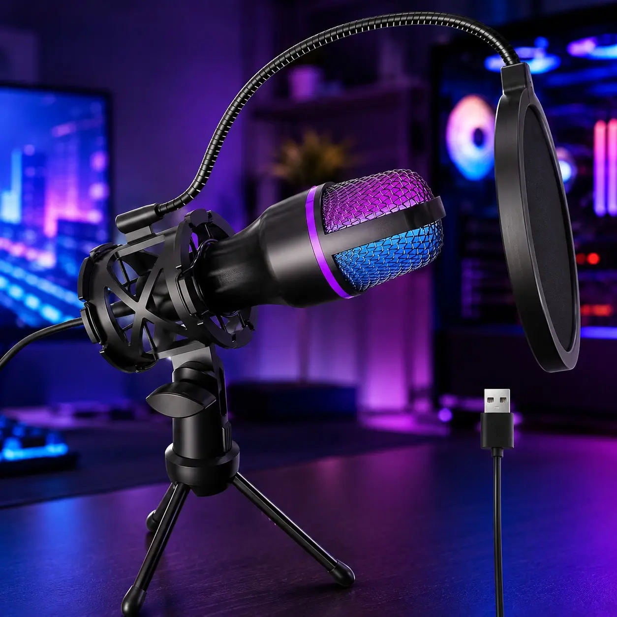 Professional Wired Microphone, USB Powered Microphone with Stand, Plug Play Mic, PC Laptop Computer Microphone for Streaming Studio Podcast, Gamer, Karaoke