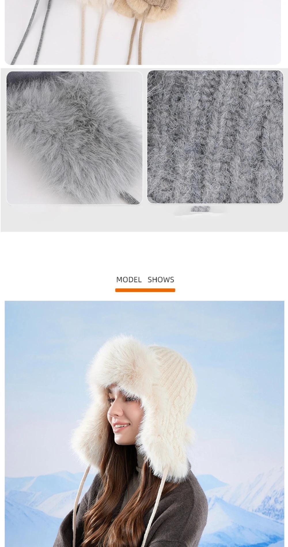 HT4895 Russian Hat New Thick Warm Fluffy Fur Hat Knitted Snow Ski Trapper Earflap Cap Women Winter Hat Ushanka Female Bomber Hat