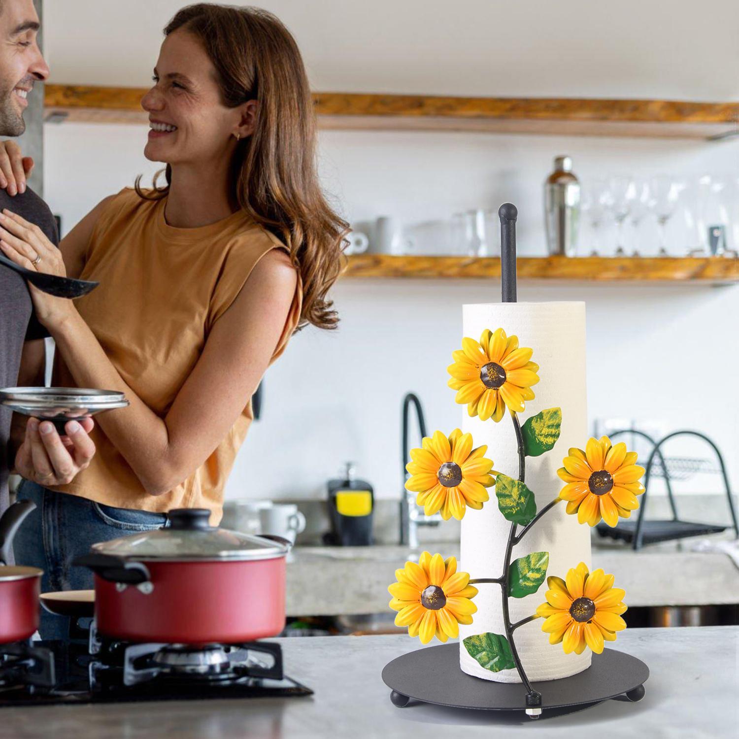 Sunflower Design Paper Towel Holder, 1 Box Iron Paper Towel Storage Rack, Roll Paper Holder, Home Decor for Kitchen Bathroom