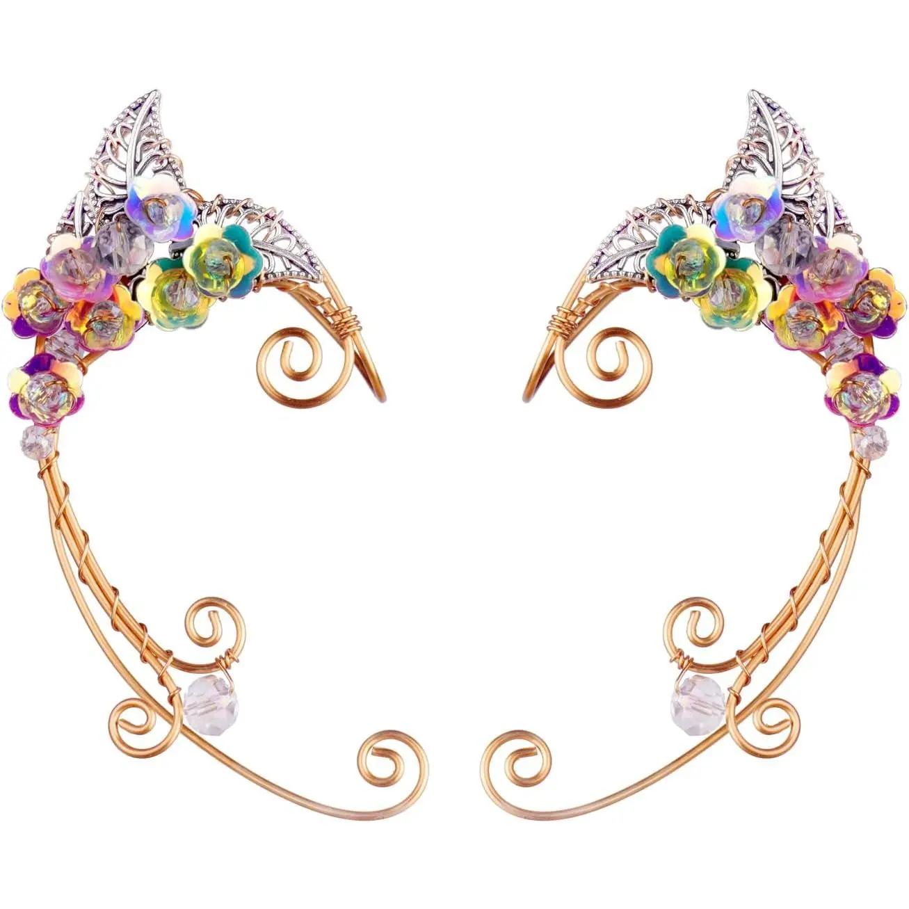Women's Handcrafted Silver Elf Clip Earrings - Non-Pierced Pointed Design for Role Play, Bridal Occasions, Fantasy Events, Elves