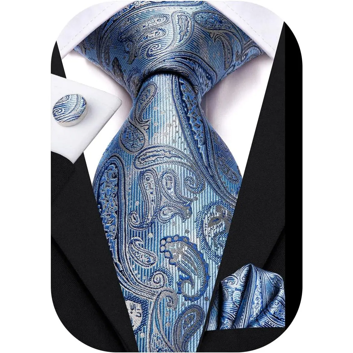 Men's 63" 70" Extra Long Silk Ties with Pocket Square Cufflinks Set for Big and Tall Men Wedding Business
