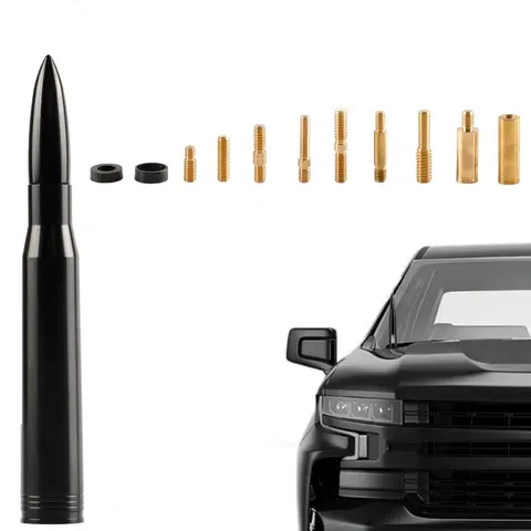 5.5" Short Fit 140mm 50 BMG Plastic Bullet Antenna Replacement - 6061 Aluminum, Solidly Built, Car Wash Safe, Screw-Mounted, 11 Adapters for Chevy/Ford Off-Road Vehicles, Easy Installation, Unscrew Your Factory Antenna, Optimized Shape, All Seasons