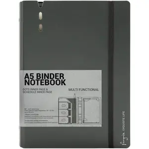 A5 Binder 6 Ring Notebook with Dividers Refillable Planner Binder with Pockets, Refill Paper Include Planning Square Ruled and Dotted Pages, 6.89 x 9.25 In, (Grey, A5 Daily&Dot Page)