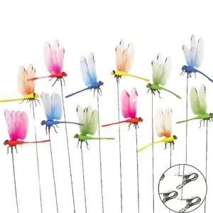 12 pcs Outdoor Fake Dragonfly Rod-Clip,Garden Metal bug repellent,3D Dragonfly Garden Decoration,Natural Organic Concept,Garden Bird and Fly Interfere Devices for Indoor and Garden,Creative Home Accessories Decorative Design Wall Decor