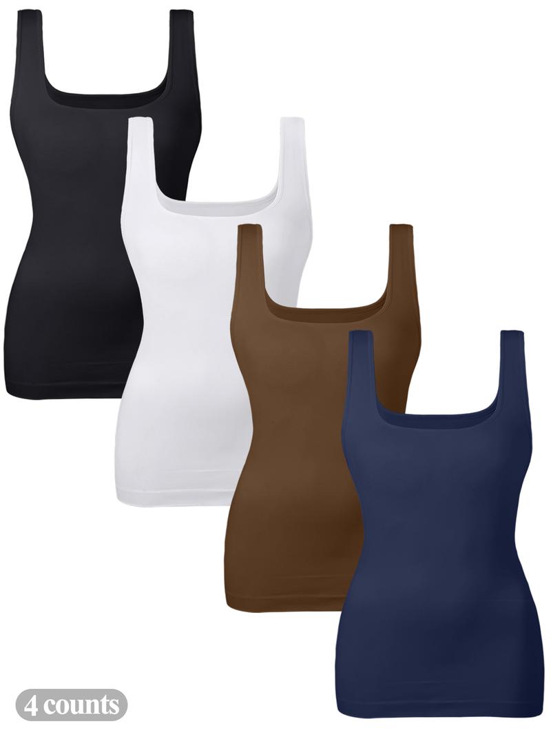 Women's Tummy Control Shapewear Tank Tops, Seamless Square Neck Compression Tops, Slimming Body Shapewear, Solid Backless Shaper