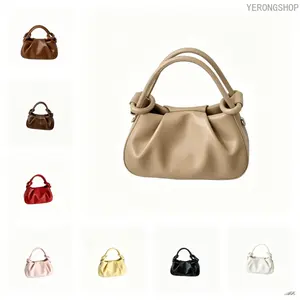 Women Minimalist Elegant Pleated Handbag, Soft Texture Top Handle Crossbody Purse, Versatile Compact Everyday Bag for Casual Daily Errands & Office Work