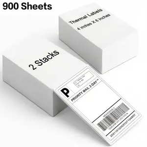 900 sheets of thermal shipping label paper, folded continuous thermal shipping labels (4x6 inches), white mailing labels. Compatible with thermal label printers. Self-adhesive labels.