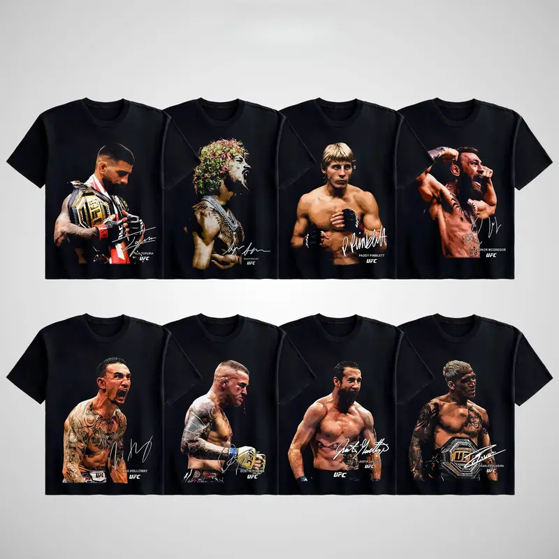 UFC Men's Short-Sleeve Stylish Fighter Graphic Icon T-Shirt - Soft Cotton Round Neck Menswear Top, Casual Fit Vintage Streetwear MMA Fan Apparel