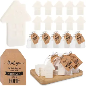 25 Sets House Shaped Mini Soap Housewarming Party Favors with Thank You Tag Organza Bags Twine New Home Return Gift for Guests Sweet Home House Warming Decorations