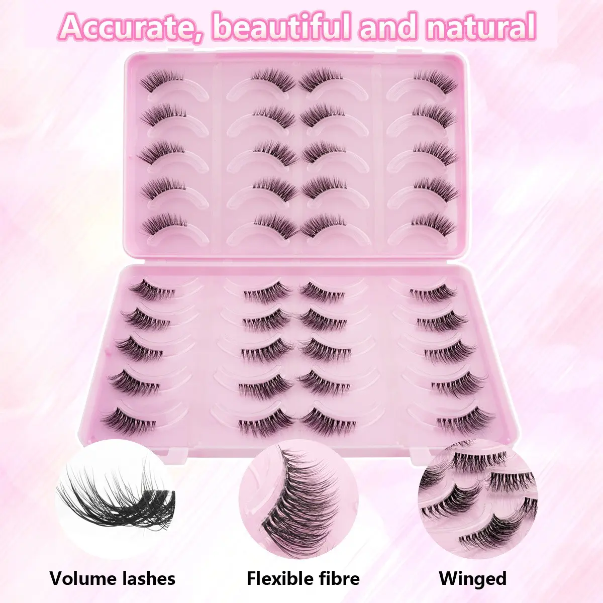 20 Pairs Half Length Self-Stick Lashes European Style, Clear Soft Band, Eye Tail Extended Wispy Voluminous Daily Eye Makeup Eyelashes, DIY Volume Eyelashes