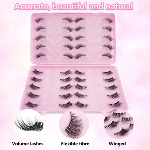20 Pairs Half Length Self-Stick Lashes European Style, Clear Soft Band, Eye Tail Extended Wispy Voluminous Daily Eye Makeup Eyelashes