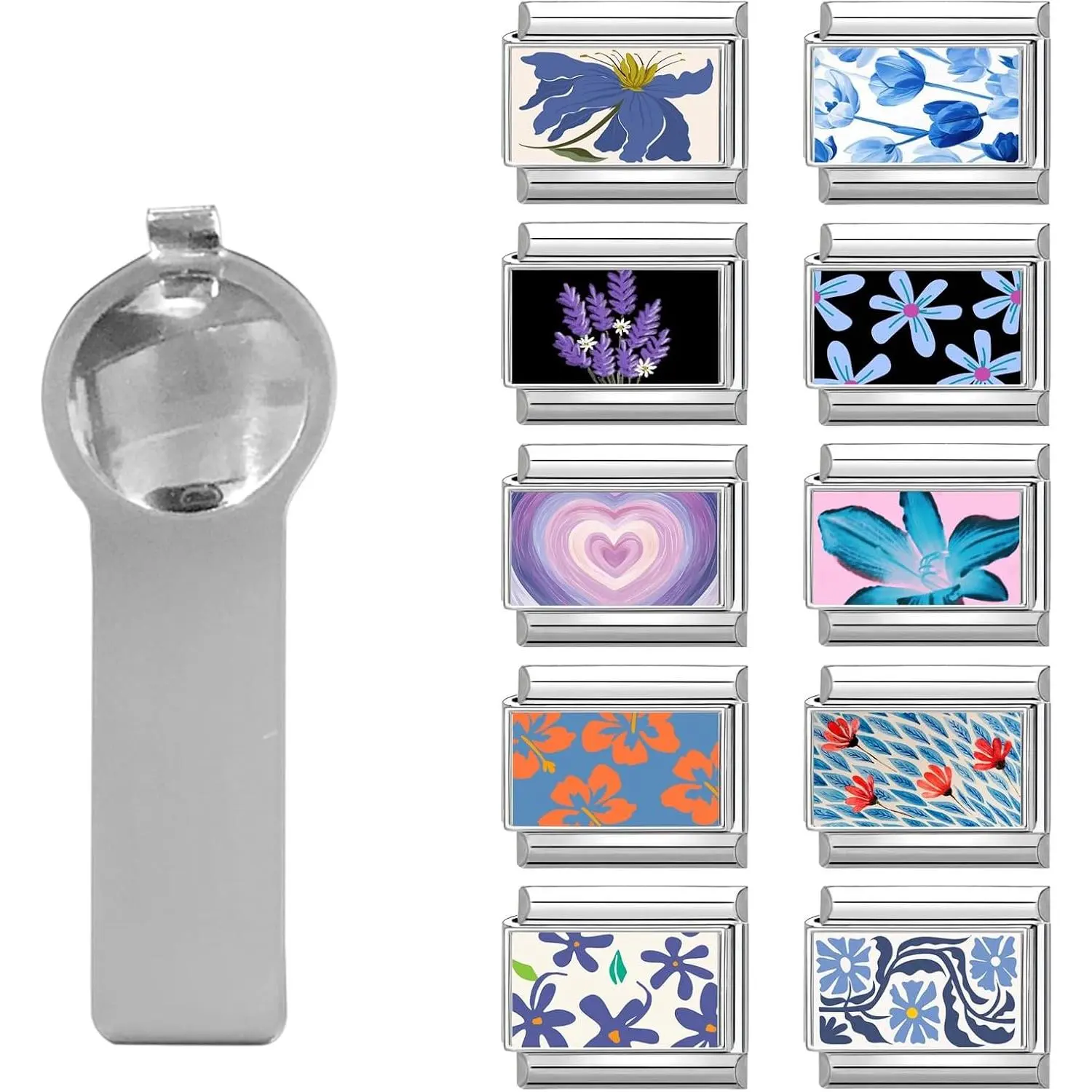 11 count Italian Charms, 10mm*9mm Silvery UV  Italian Charm | Italian Charms Bracelet Link Multiple Patterns Stainless Steel DIY  Gifts