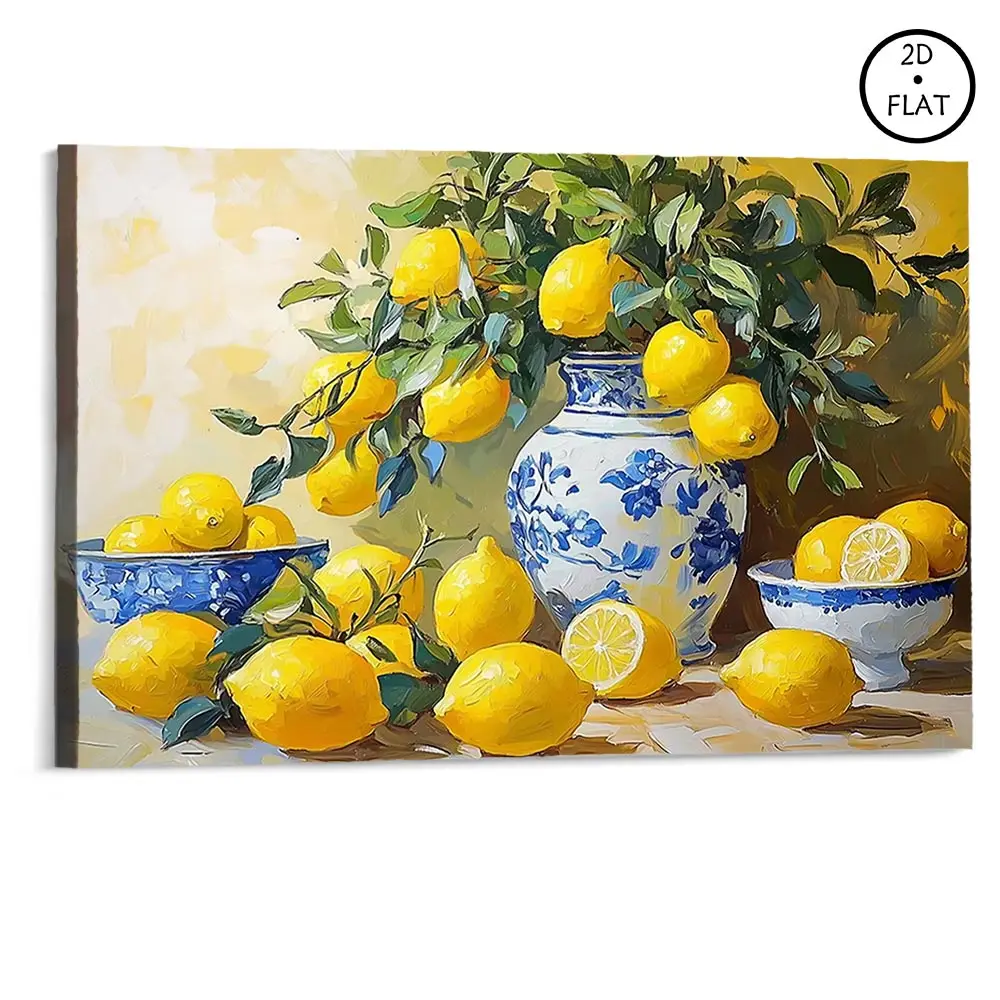 Wood-framed canvas painting with lemon pattern, single piece modern wall art print, decorative ornaments and ideal gift for living room, bedroom, hallway and office home decor church unique art decoration