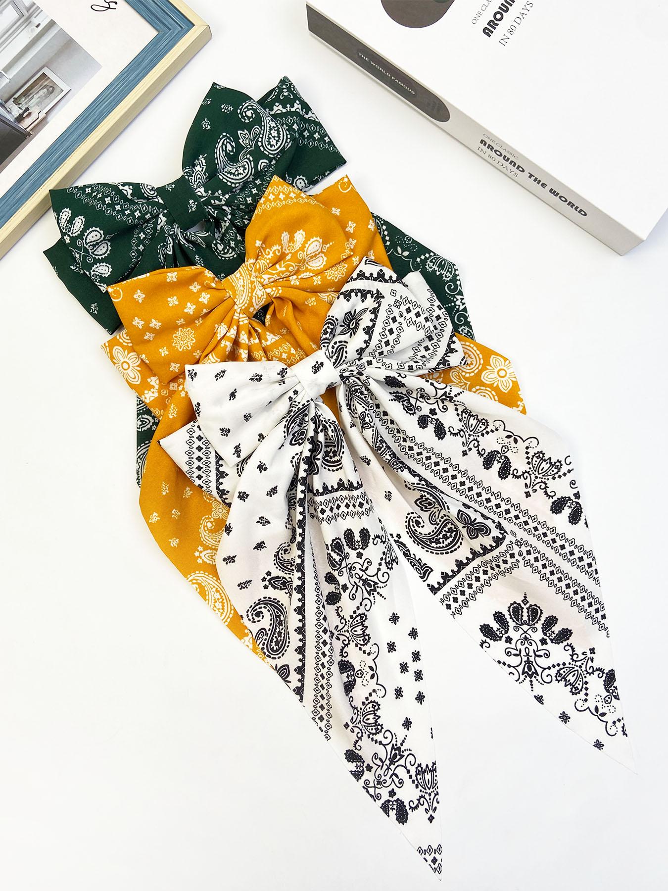 Paisley Print Bow Decor Hair Clip, Casual Versatile Hair Accessories for Women, Minimalist Headwear Suitable for Thick Hair