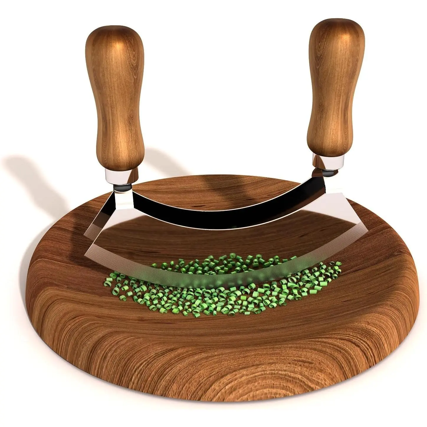 Herb Chopper with Mezzaluna Knife and Wood Cutting Board, 2-Bladed