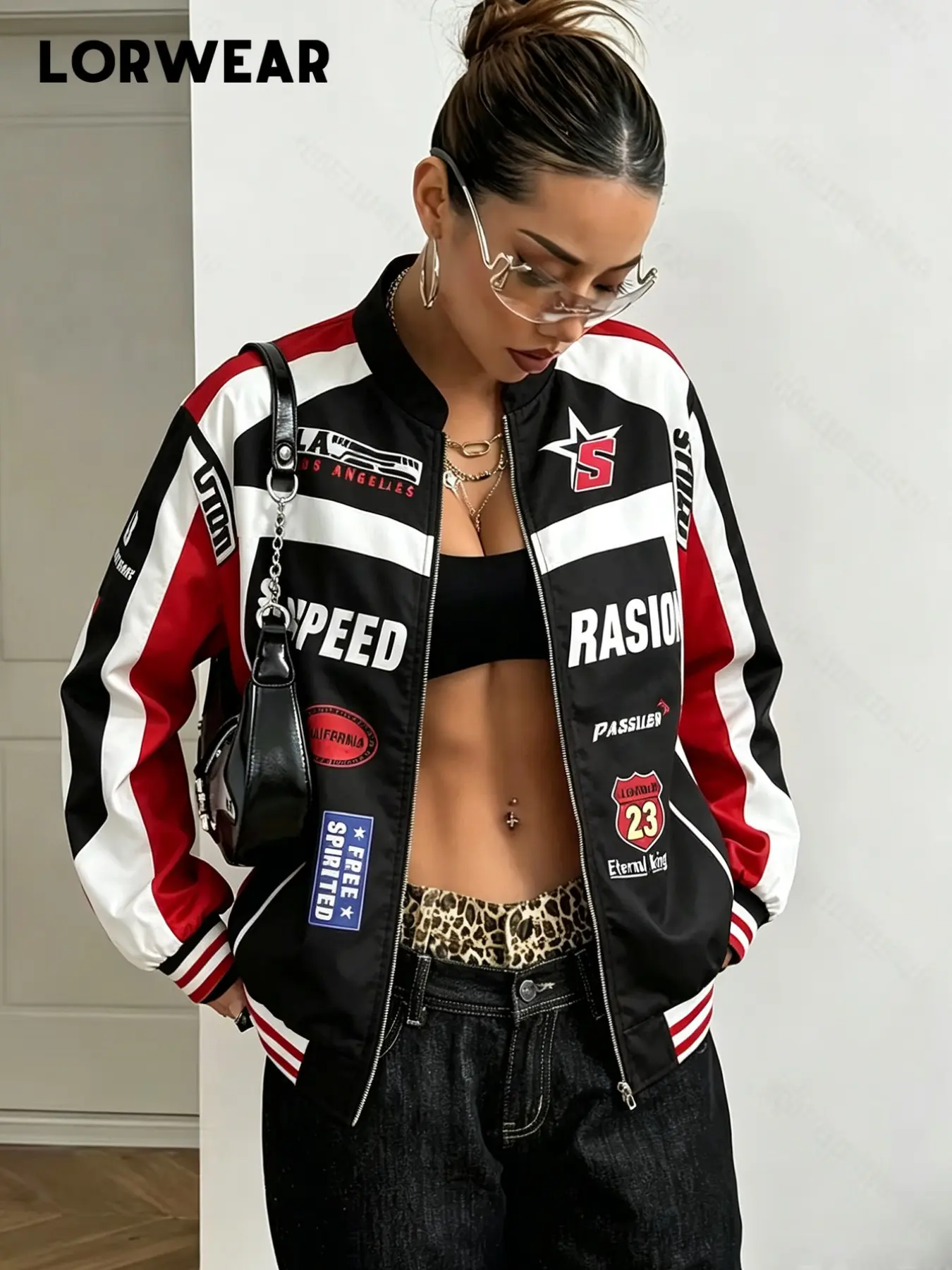 Women's Retro Racing Jacket, Colorblock Design, Loose Fit with Zipper, Casual Streetwear Fashion, Outdoor Essential