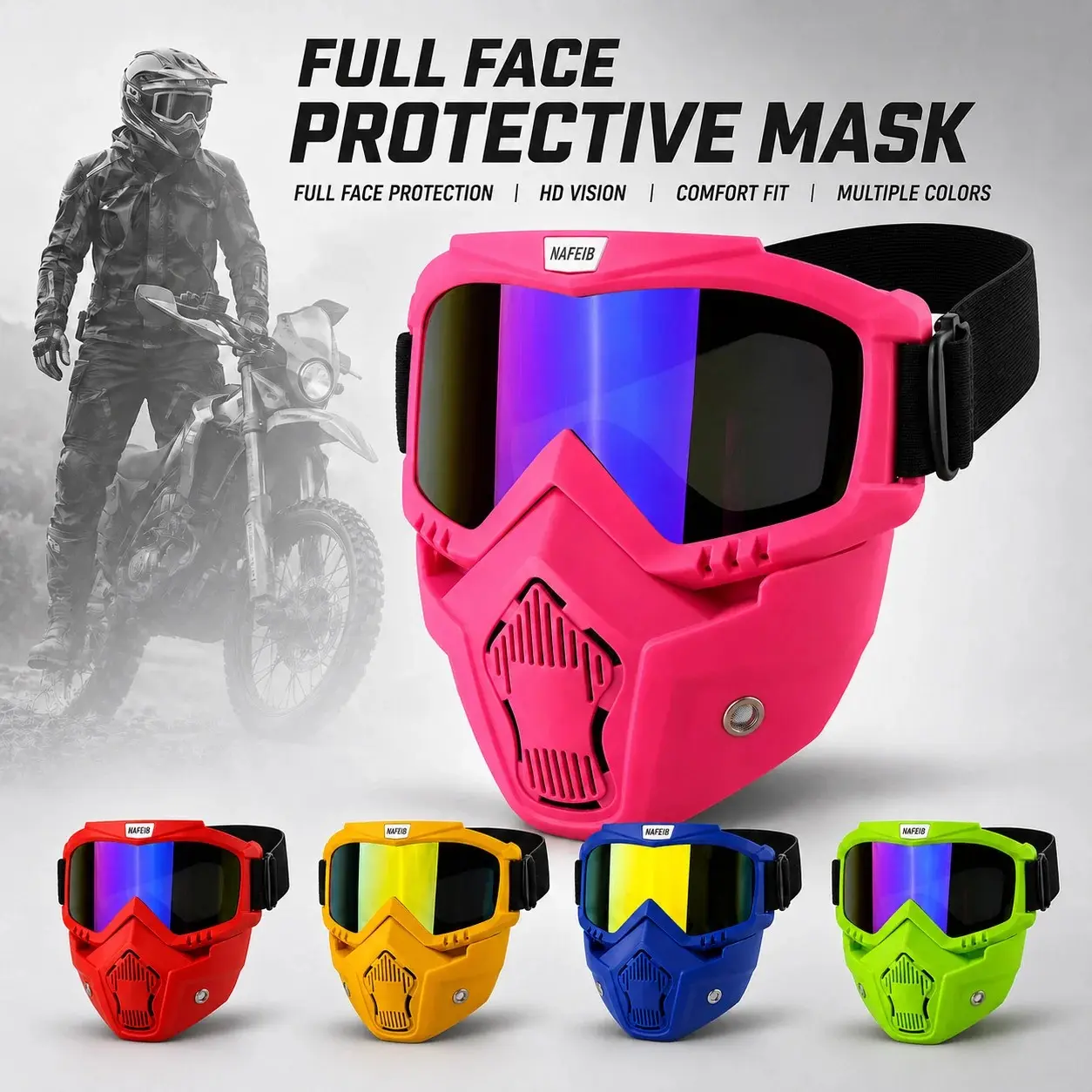 Dust-Proof Off-Road Goggles, Adjustable Motorcycle Visor, Breathable Full-Face Mask, Ideal for Mountain Biking, Dirt Bikes, Unpaved Riding, Motocross Goggles, Motorcycle Protective Gear