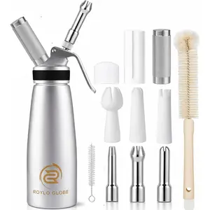 Professional 500ml Whipped Cream Dispenser Heavy Duty Whipped Cream Maker With Silicone Grip Homemade Whip Cream Canister With 6 Decorating Tips & 2 Cleaning Brushes