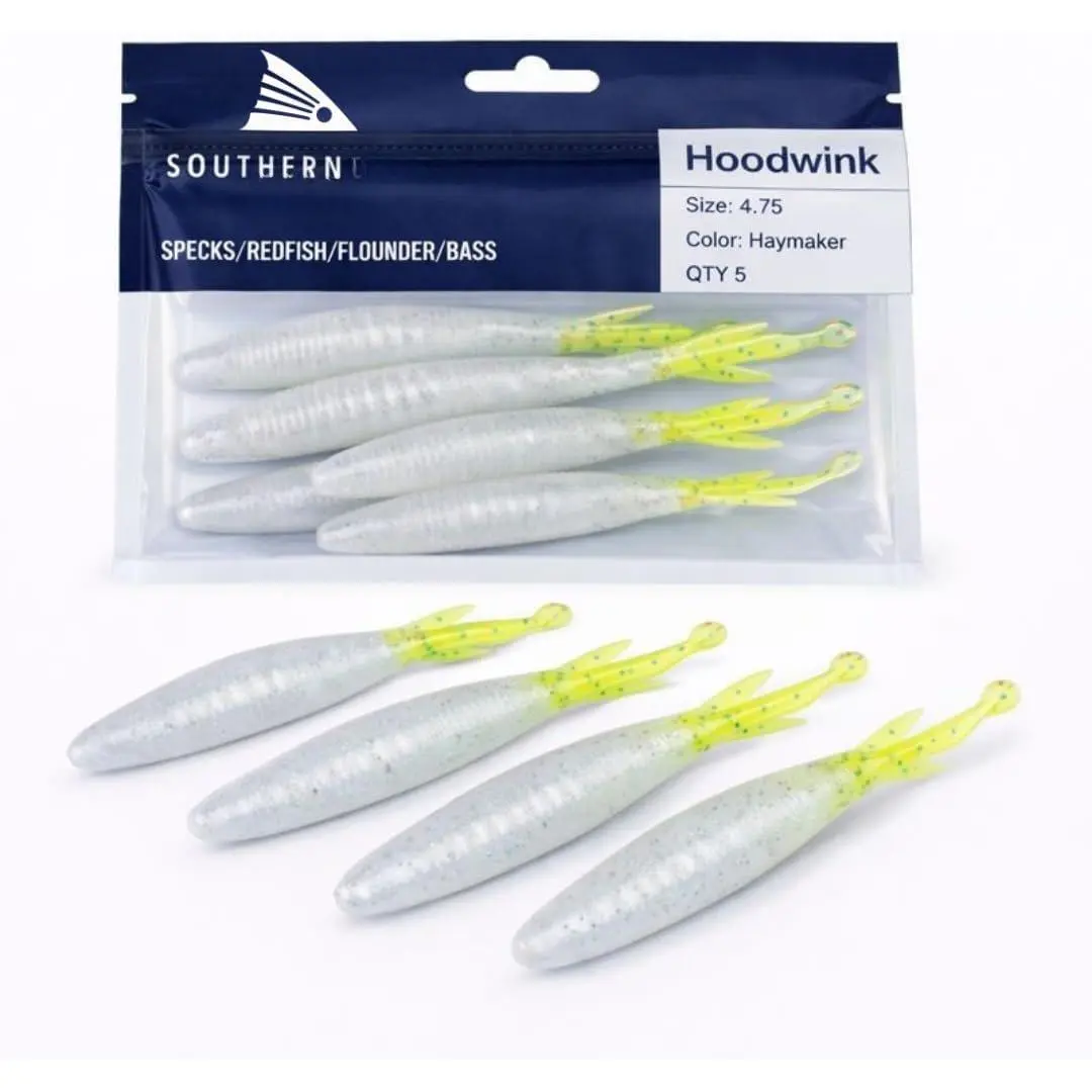 Hoodwink 4.75” Soft Plastic Fluke Lure – water Fishing Lure for Redfish, Trout, Flounder & Bass – 5 Pack