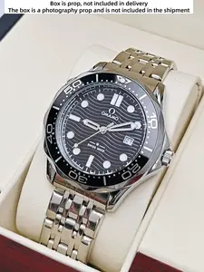 Men's Quartz Wristwatch, Business Fashion Watches, Analog Quartz Watches, Same Style as the Seamaster Series, Casual, Versatile Watch for Male Students, European, American Style, Hollow Design, Butterfly Clasp Stainless Steel Strap