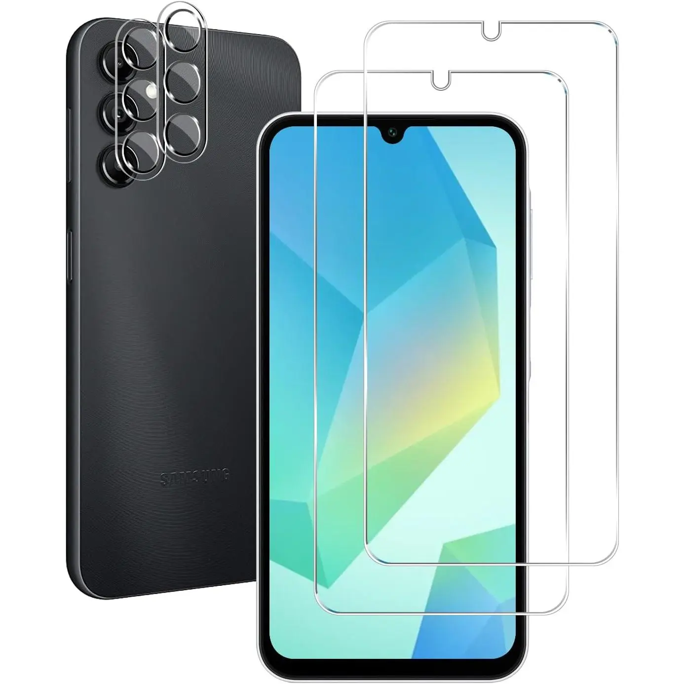 Samsung Galaxy A16 Tempered Glass Screen Protector & Camera Lens Protector [2+2 Pack] Accessories, Transparent HD Film, Case-Friendly, Anti-Scratch, Ultrasonic Fingerprint Unlock Support, Easy Installation