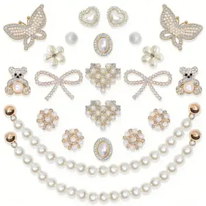 SOGLLQAM Shoe Charms for Women – Pearl & Flower Rhinestone Chain Shoe Decorations, Bling Accessories for Party & Birthday Shiny Footwear gift