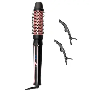 1.5" Detachable Heated Barrel Brush for Medium Curls, Soft Waves, and Volume - Dual Voltage (120-240V) Travel-Ready Straightening Brush for All Hair Types