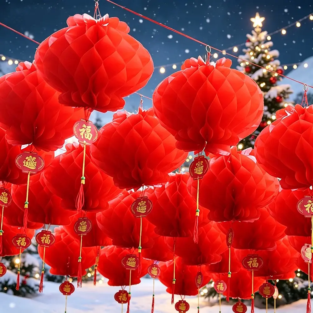 20Pcs Foldable Honeycomb Red Paper Lanterns, Red Honeycomb Lanterns for Spring Festival Yard Decor, Festive Honeycomb Lanterns for Wedding Bedroom & Courtyard Decoration, Can Be Hanged on Courtyard Trees, Store Doorways, Mall Ceilings, Wedding Corridors