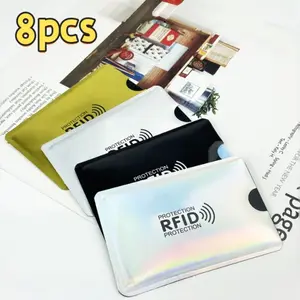 8-Piece Rfid Card Sleeves, Aluminum Foil, Magnetic Protection, Compatible with Rfid Readers, Silver Color, Unisex Wallet Protector