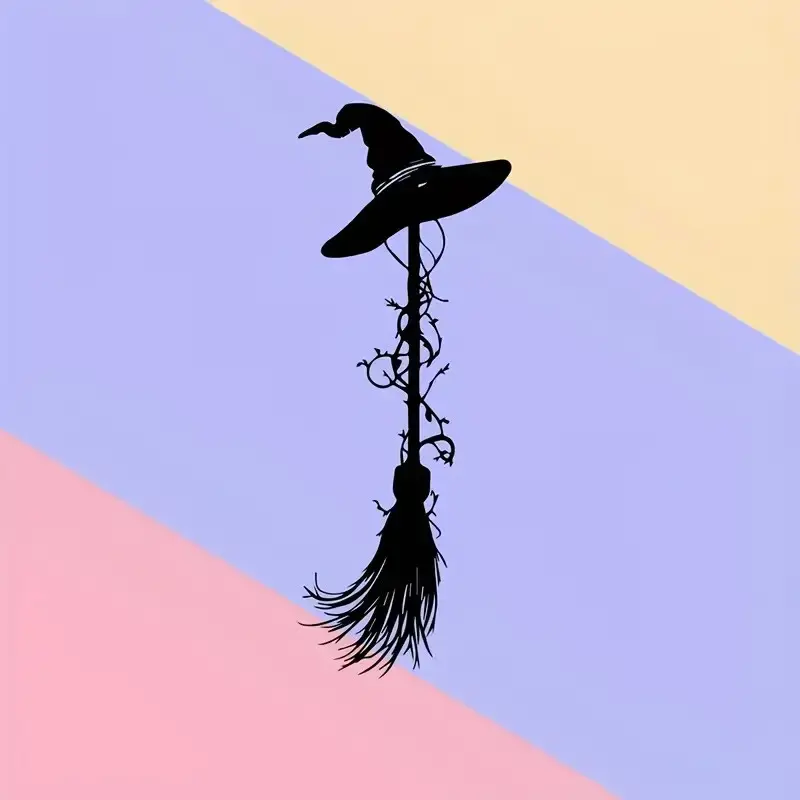 Retro Witch Broom Metal Wall Hanging Ornament, Rust Proof Iron Halloween Decor, Hat Feather Broom, Ideal Gift for Witches