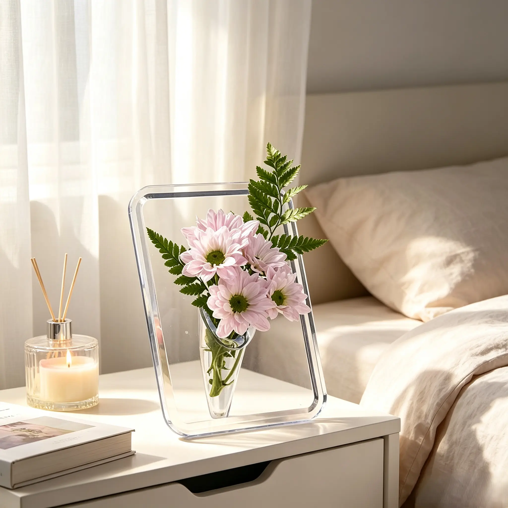 Acrylic Flower Vase, Simple Transparent Hydroponic Vase, Desktop Decor for Dried and Fresh Flowers, Gift for Women's Day eclipse ellipse Mini