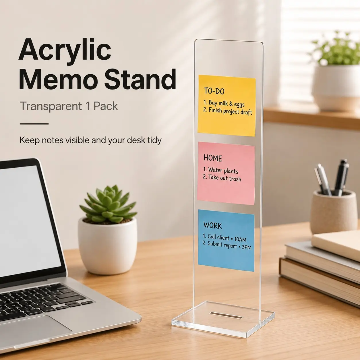 Transparent Sticky Note Board with Stand, Computer Screen Memo Clip, Message Board, Desktop Office Accessories, Essential Office Supplies, Desk Organizer Accessory