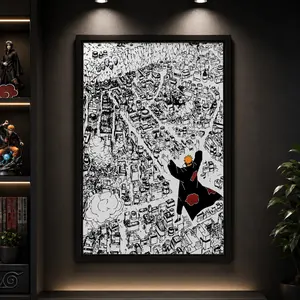Naruto Pain 'Shinra Tensei' Canvas Wall Art – Iconic Manga Scene Destroying Konoha Poster Akatsuki Leader Epic Attack Print, Canvas Wall Decor, Anime Wall Art, Bedroom Canvas Poster, Naruto Anime Poster