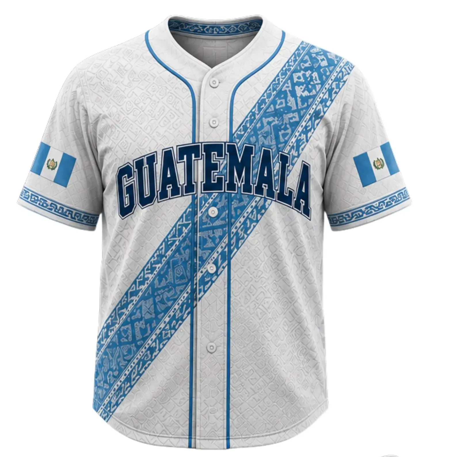 Men's Short Sleeve Guatemala National Team Soccer Jersey, White Quetzal Bird & Pyramid Print, Male Wear Multi-Size Standard Cut Sports Fan Apparel For Match Day & Casual Wear