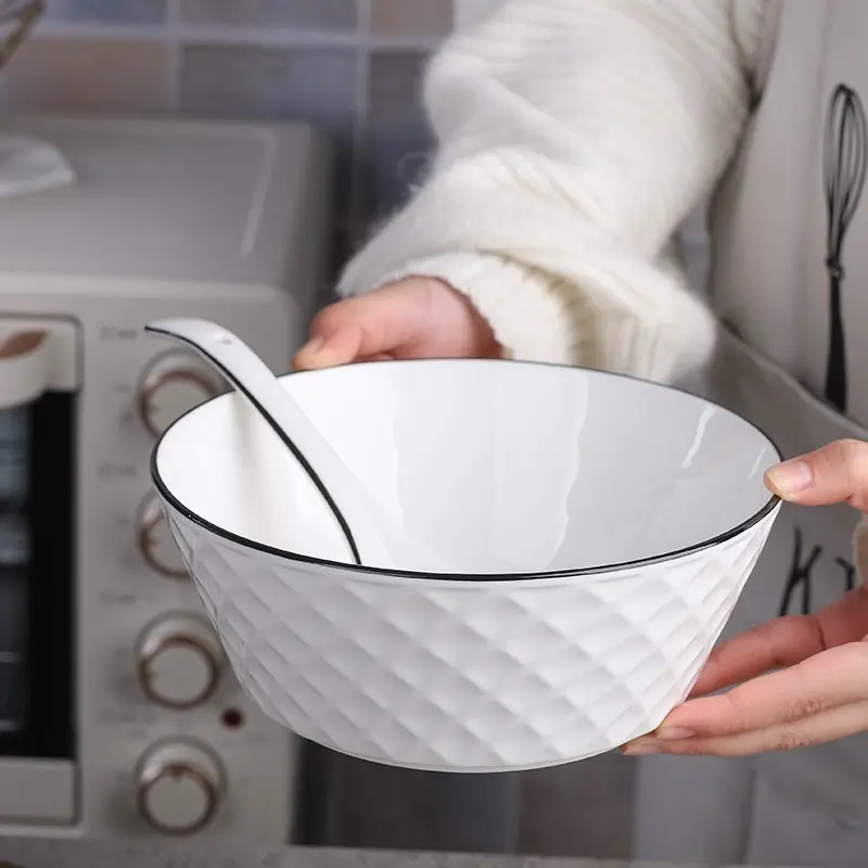 2 Piece Soup Bowl Set, Home Use Ceramic Tableware, Salad Bowl 8 Inches, Large Dinnerware, Durable & Elegant Design