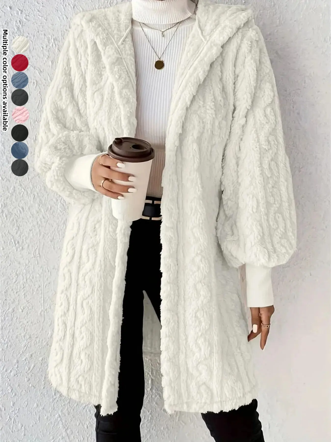 1 piece, autumn and winter women's solid color long sleeve hooded loose plush fleece coat women's nightgown