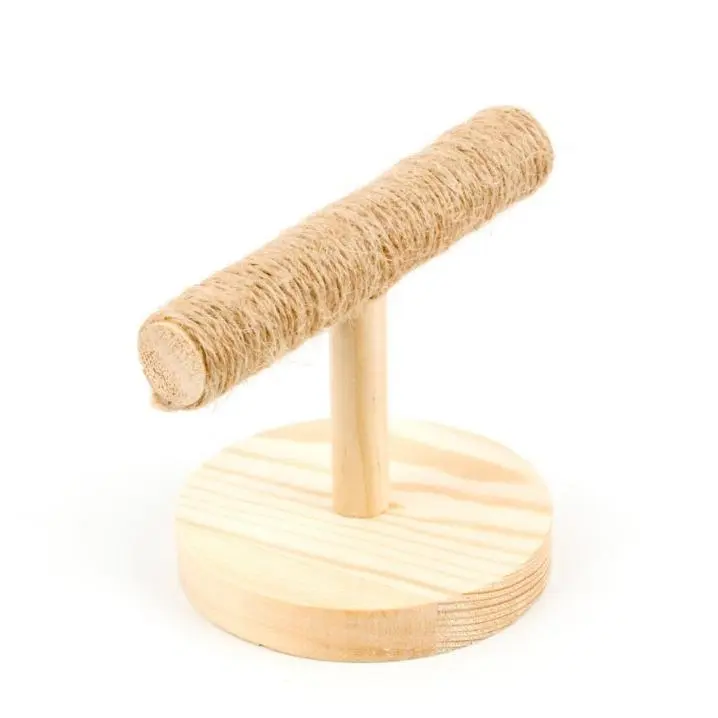Bird Play Stand, Natural Wood and Rope T-Perch, Portable Desktop Interactive Toy for Small to Medium Parrot Training, No