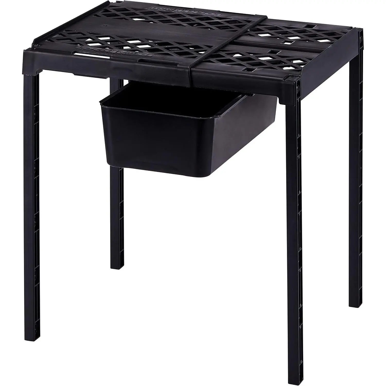 Adjust-A-Shelf Locker Shelf & Organizer, Extends to Fit Your Locker, Includes Storage Drawer, Black