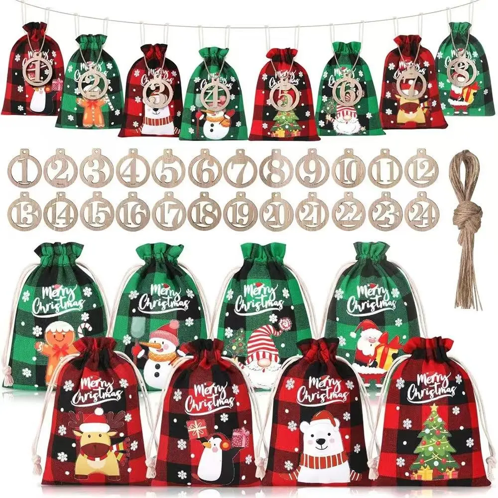 Bohemian Style Mvyc 24-Day Advent Calendar, Large Fillable 10x14cm, Durable Polyester, Ideal for Holiday Decor & Gift Giving